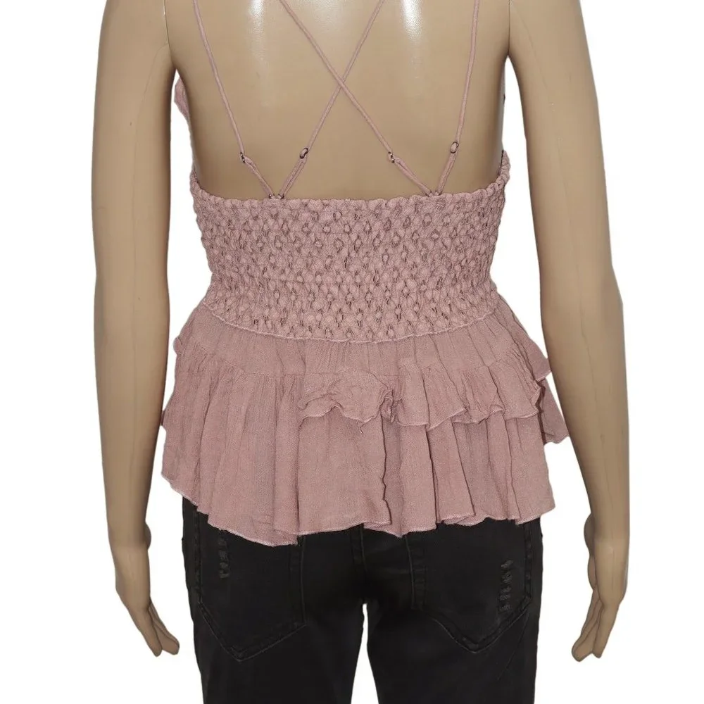 Free People Adella Cami Mauve Lace Ruffled Tank Top XS - Picture 9 of 10